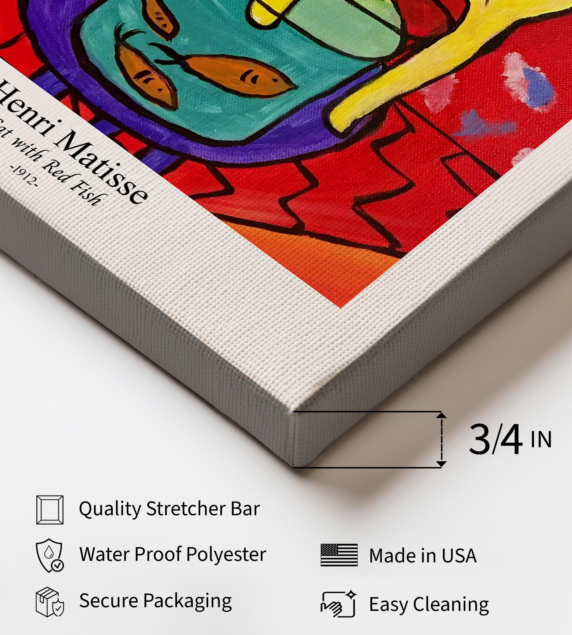 Monem Art Vintage Henri Matisse Canvas - Retro Cat With Red Fish Print - Fine Art - Classic Fauvism Painting - Abstract Animal Art - Living Room Wall Decor - Available in 8x10 to 30x40 - Image 3