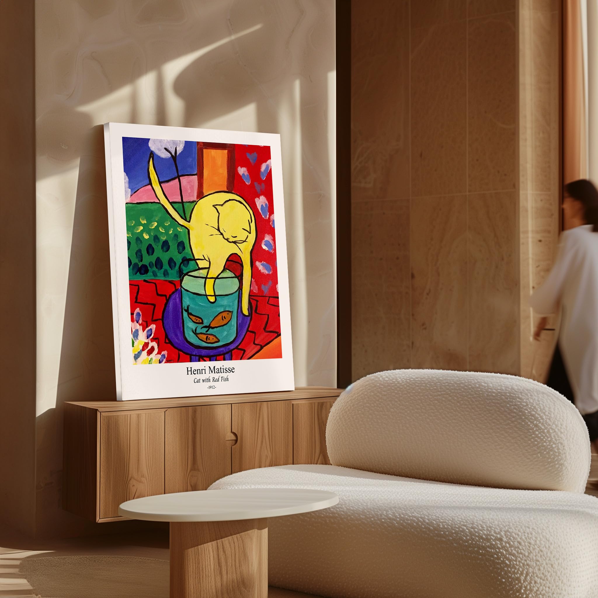 Monem Art Vintage Henri Matisse Canvas - Retro Cat With Red Fish Print - Fine Art - Classic Fauvism Painting - Abstract Animal Art - Living Room Wall Decor - Available in 8x10 to 30x40 - Image 4