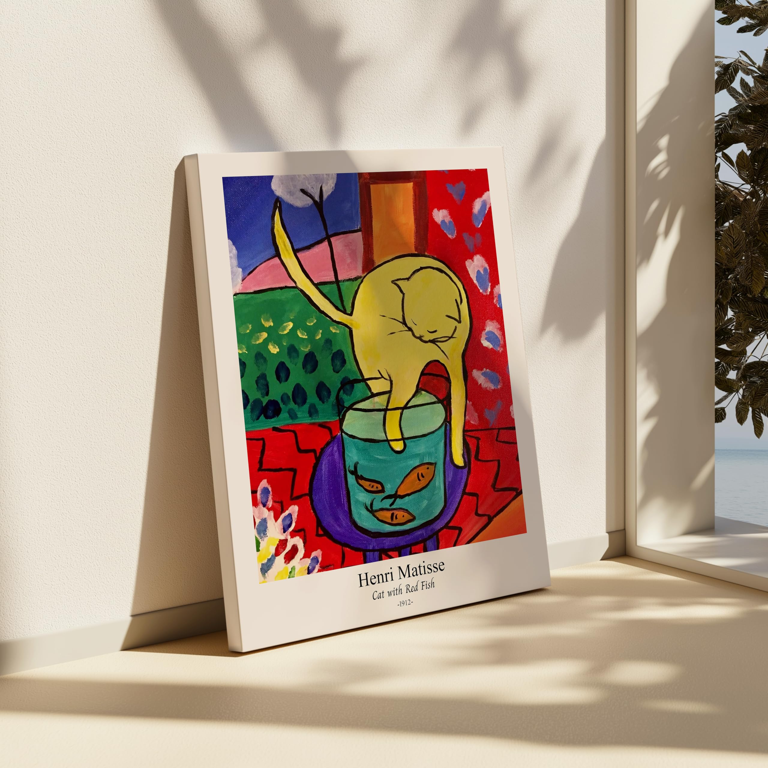 Monem Art Vintage Henri Matisse Canvas - Retro Cat With Red Fish Print - Fine Art - Classic Fauvism Painting - Abstract Animal Art - Living Room Wall Decor - Available in 8x10 to 30x40 - Image 6