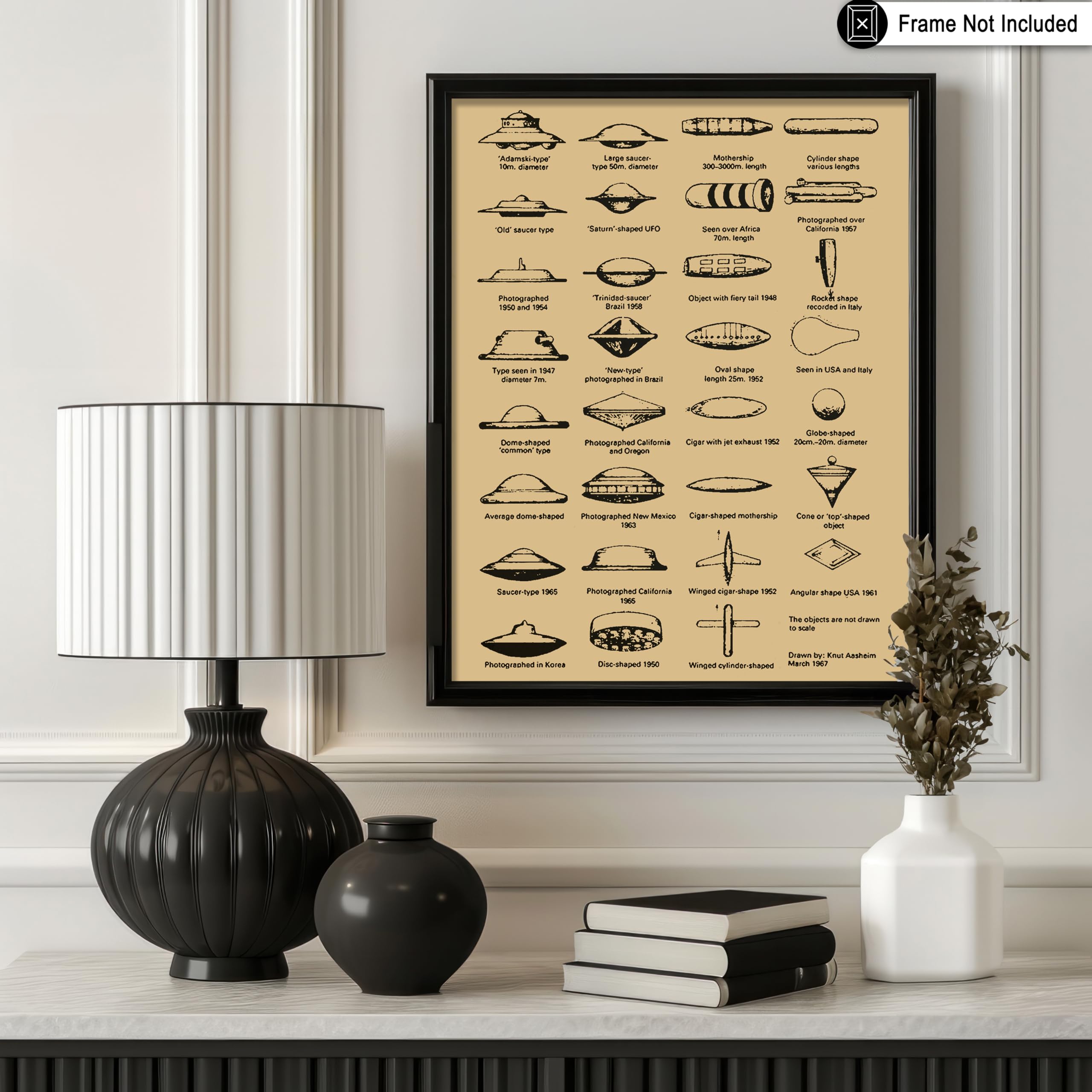 Monem Art Vintage UFO Identification Chart Poster - Retro Ufology Print - Science Fiction Art - Area 51 Art - Gift for Him & Her - Decor for Dorm, Living Room or Bedroom - 8x10 UNFRAMED Wall Art - Image 3