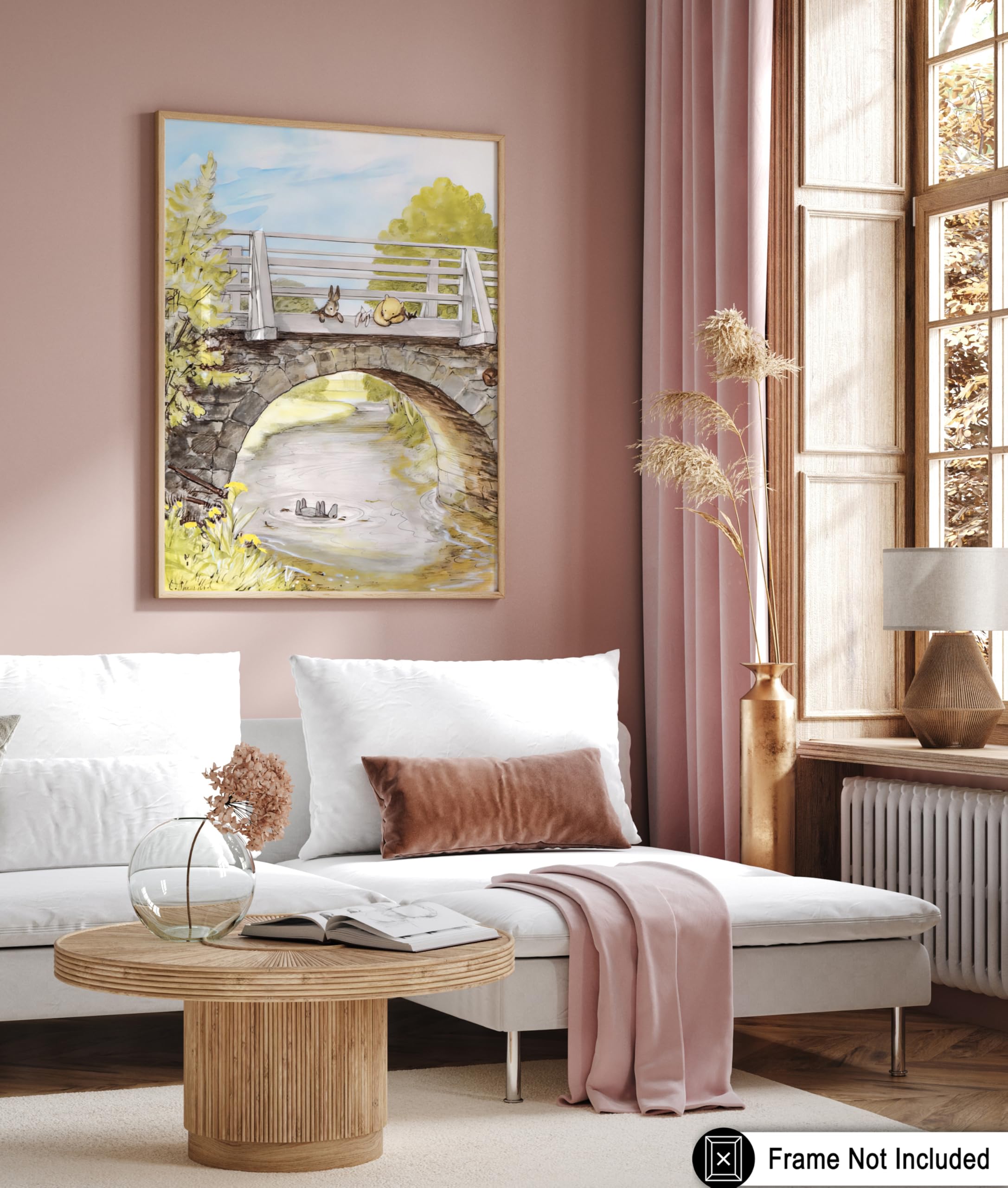 Monem Art Vintage Winnie Pooh and Friends Poster - Winnie Pooh on Stone Bridge Print - Story Book Art - Children Art - Watercolor Creation - Great Kid's Room Design - 8x10 UNFRAMED Wall Display - Image 6