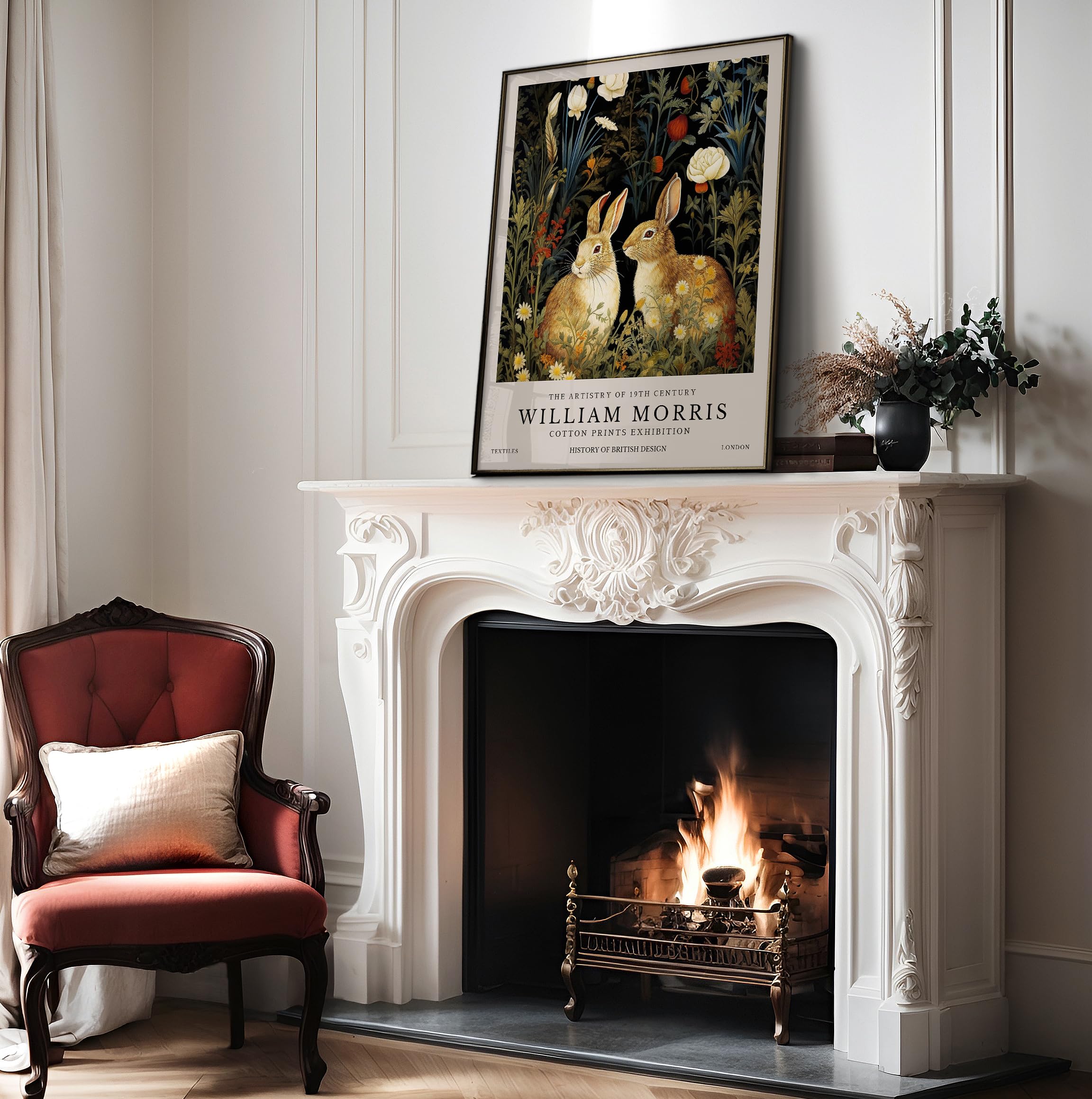 Monem Art William Morris Art - Rabbit Couple Print - Bunnies Illustration - Botanical Design - Exhibition Piece - Animal Print - Forest Decor - Aesthetic Living Room or Bedroom Art - 8x10 UNFRAMED - Image 4