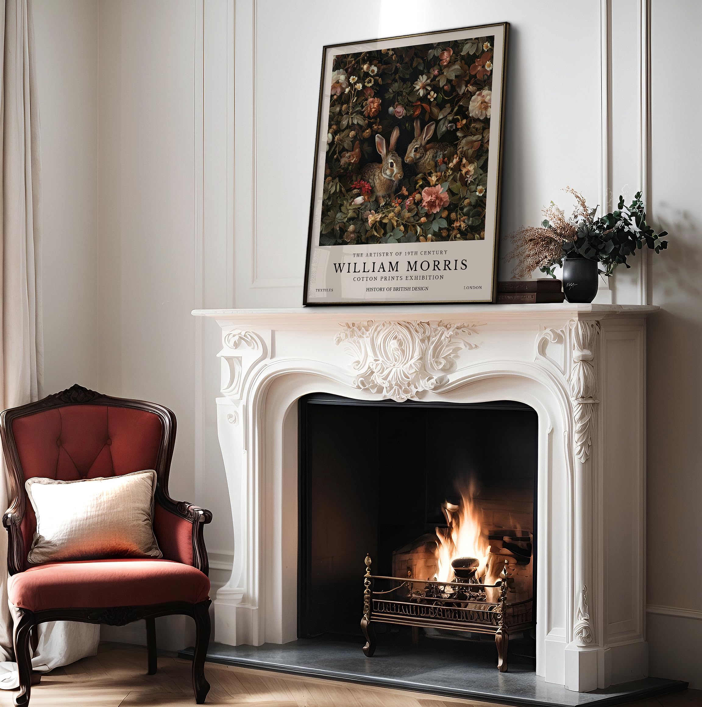 Monem Art William Morris Poster - Bunny Couple & Botanical Print - Exhibition Art - Farmhouse Decor - Aesthetic Living Room Decor - 8x10 UNFRAMED Wall Print - Image 4