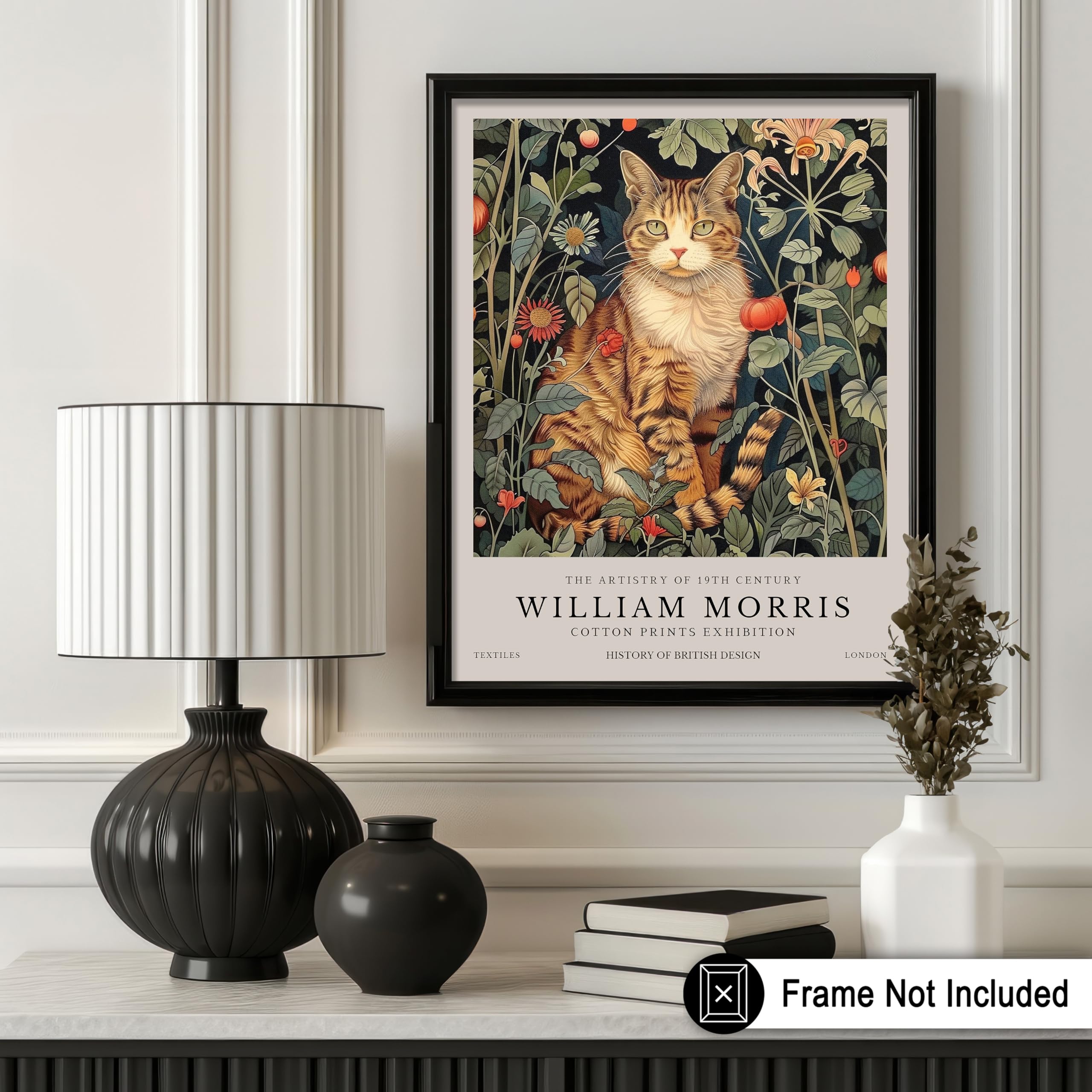 Monem Art William Morris Poster - Cat Print - Kitten & Flower Art - Kitty Art - Botanical & Exhibition Design - Animal and Floral Art - Bedroom or Office Decor - 8x10 UNFRAMED Wall Art - Image 3