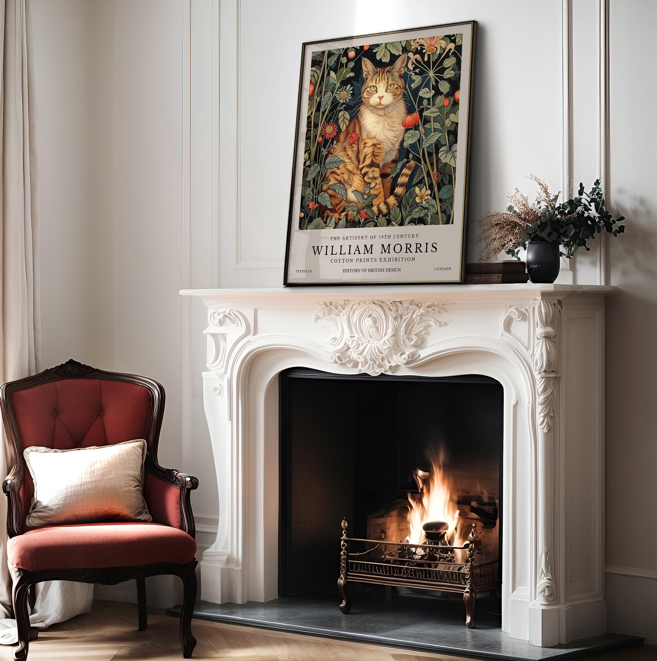 Monem Art William Morris Poster - Cat Print - Kitten & Flower Art - Kitty Art - Botanical & Exhibition Design - Animal and Floral Art - Bedroom or Office Decor - 8x10 UNFRAMED Wall Art - Image 4