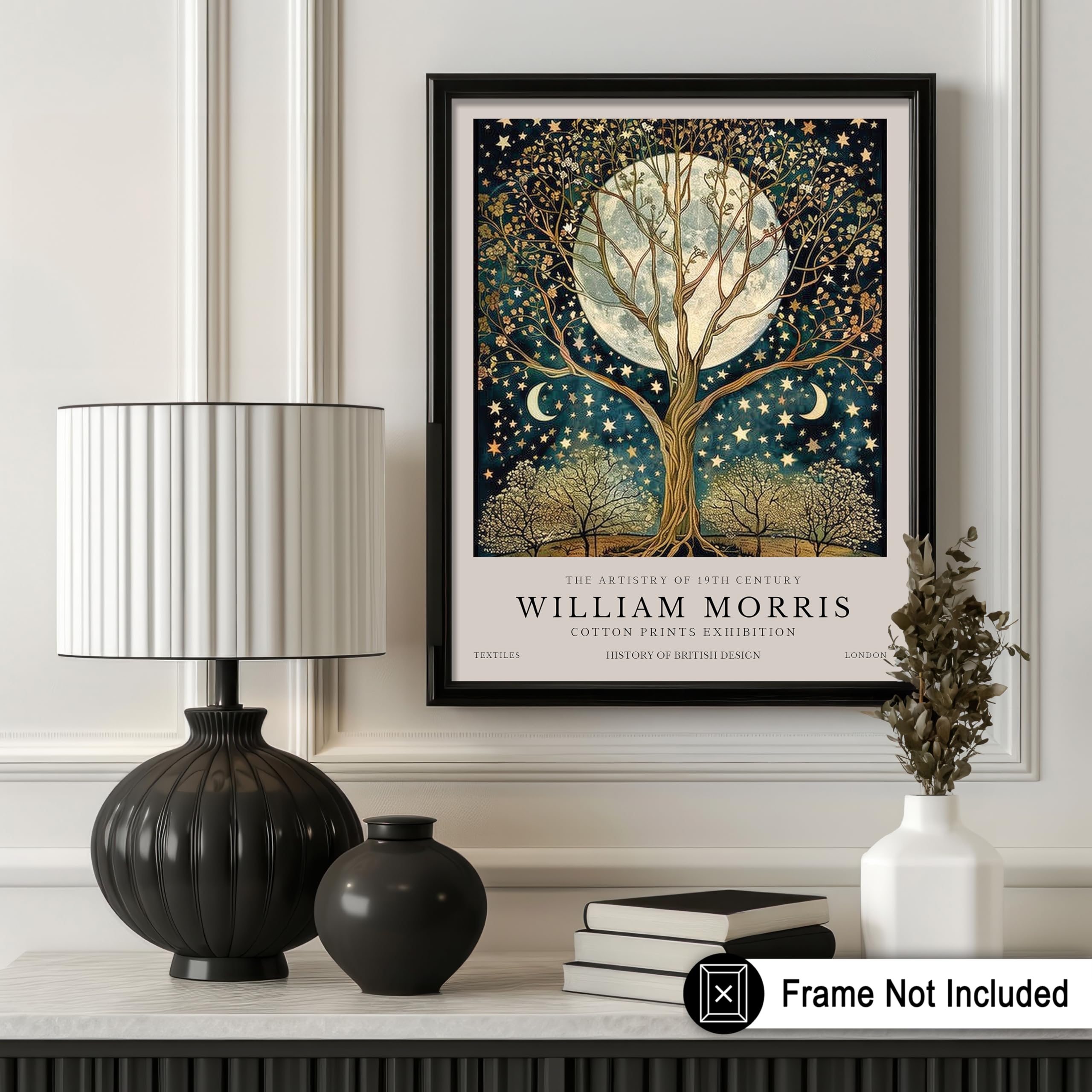 Monem Art William Morris Poster - Tree of Life Print - Moon Art - Stars & Flower Design - Exhibition & Textile Print - Floral Style - Great Bedroom Decor - 8x10 UNFRAMED Wall Art - Image 3