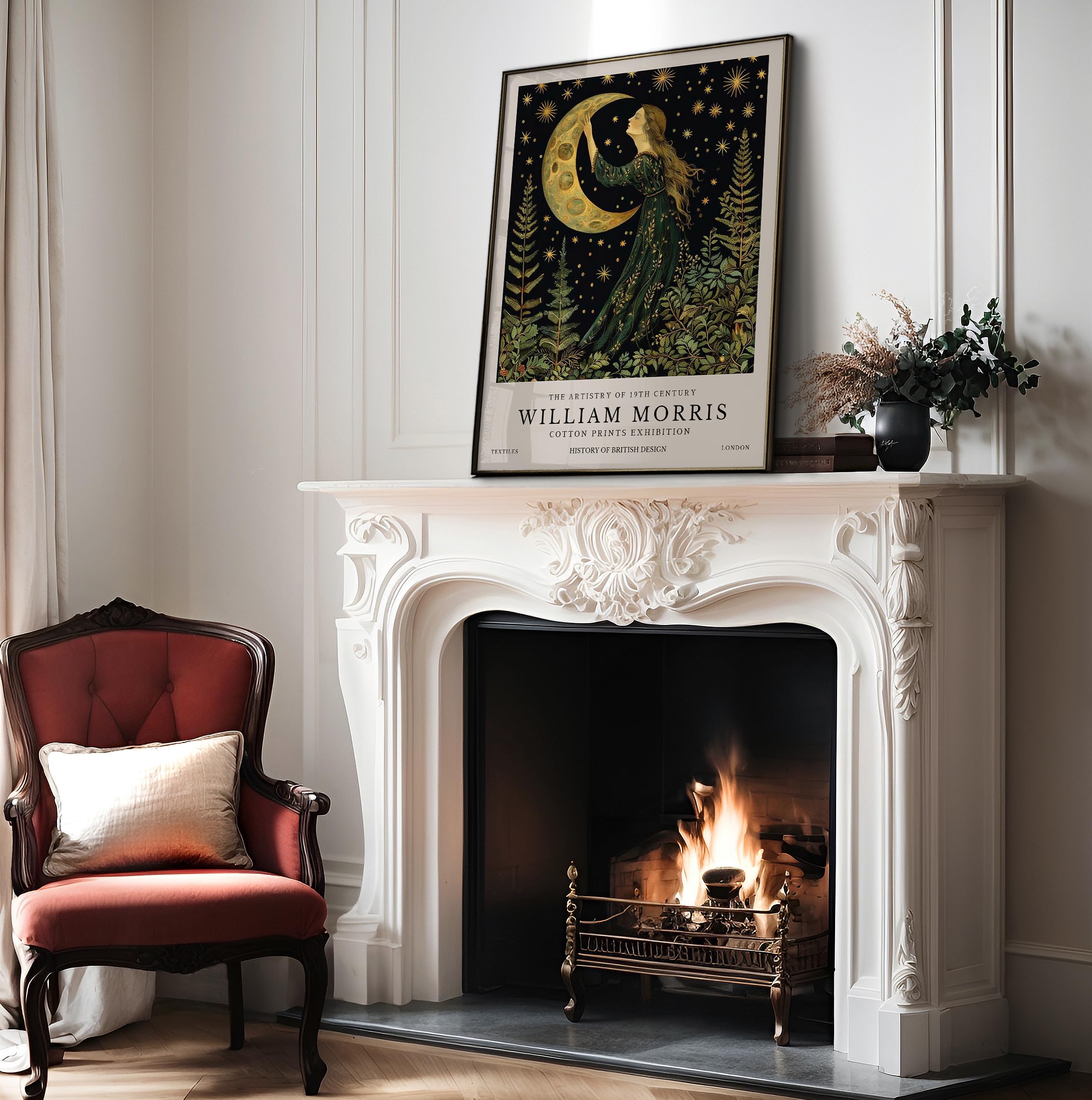 Monem Art William Morris Poster - Victorian Moon Print - Moon and Stars Design - Floral Illustration - Aesthetic Artwork - Living Room or Bedroom Wall Decor - 8x10 UNFRAMED Wall print - Image 4