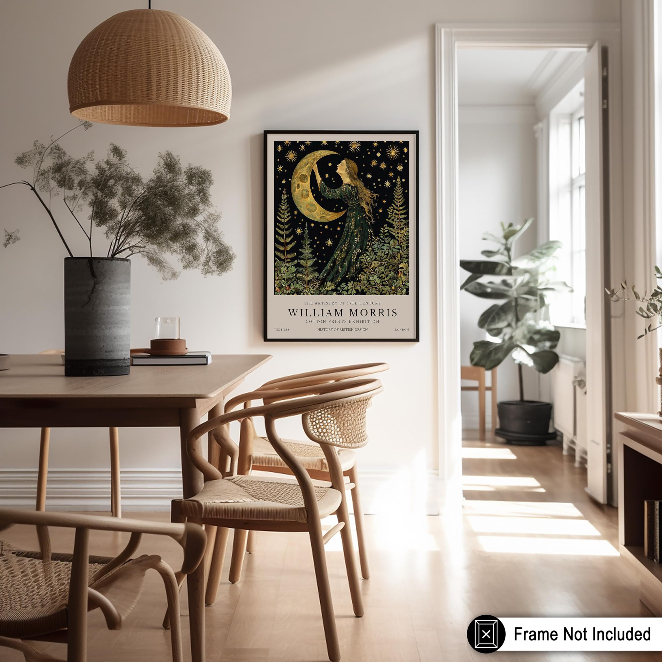 Monem Art William Morris Poster - Victorian Moon Print - Moon and Stars Design - Floral Illustration - Aesthetic Artwork - Living Room or Bedroom Wall Decor - 8x10 UNFRAMED Wall print - Image 5