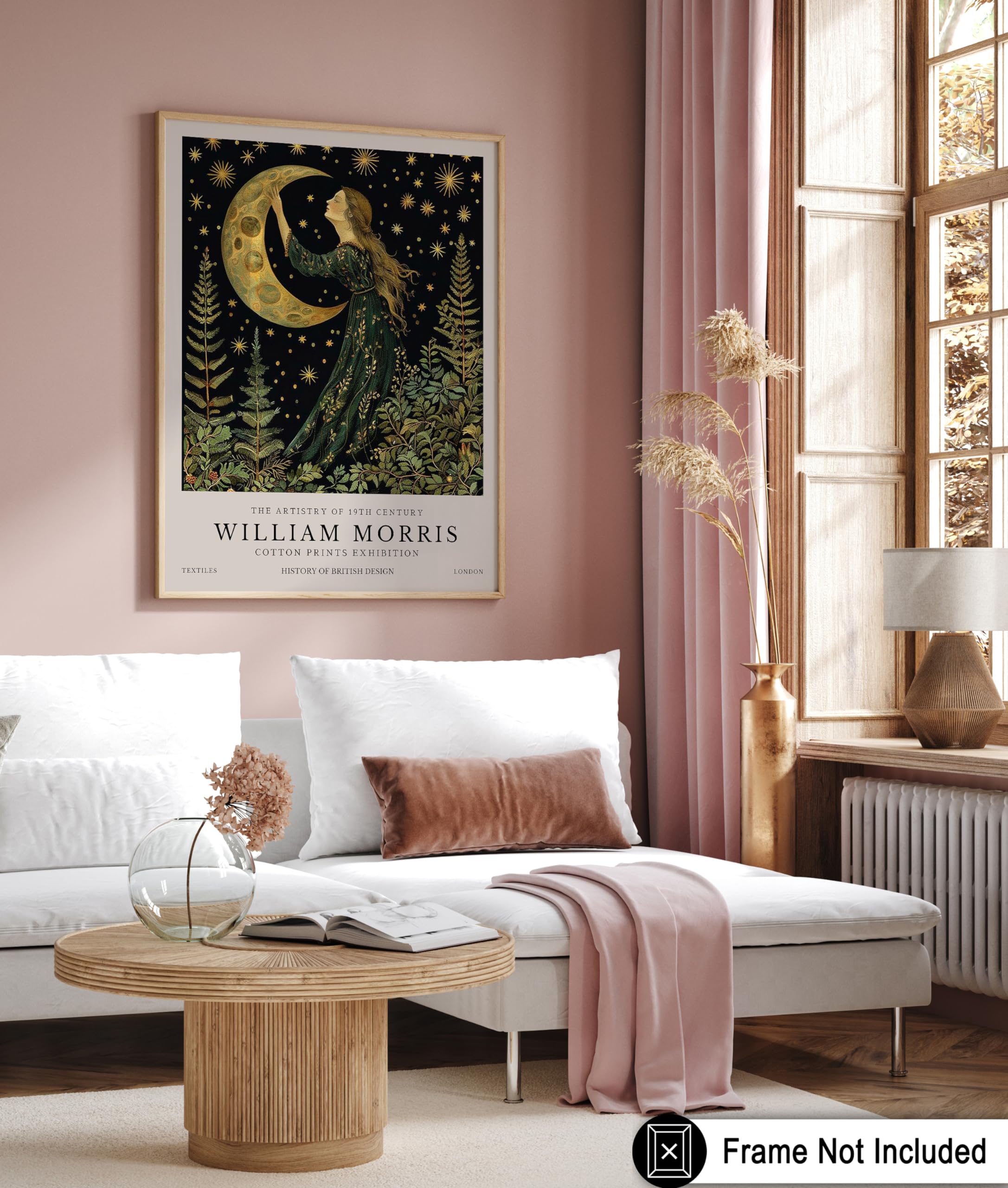 Monem Art William Morris Poster - Victorian Moon Print - Moon and Stars Design - Floral Illustration - Aesthetic Artwork - Living Room or Bedroom Wall Decor - 8x10 UNFRAMED Wall print - Image 6