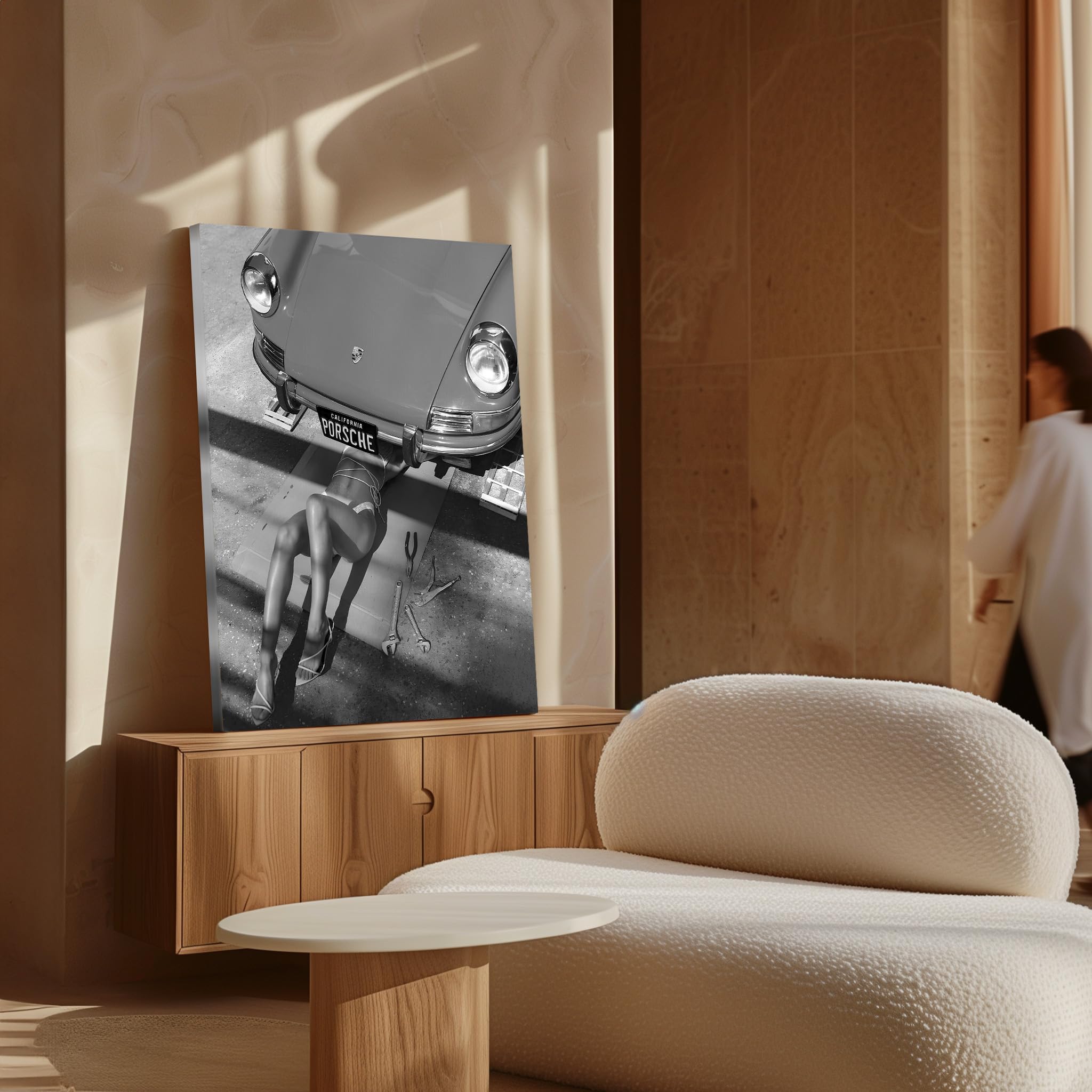 Monem Art Woman Classic Car Canvas - Sexy Mechanic Print - Girly Car Enthusiast Art - Black and White Photography - Great Garage or Bedroom Decor - Available in 8x10 to 30x40 - Image 4