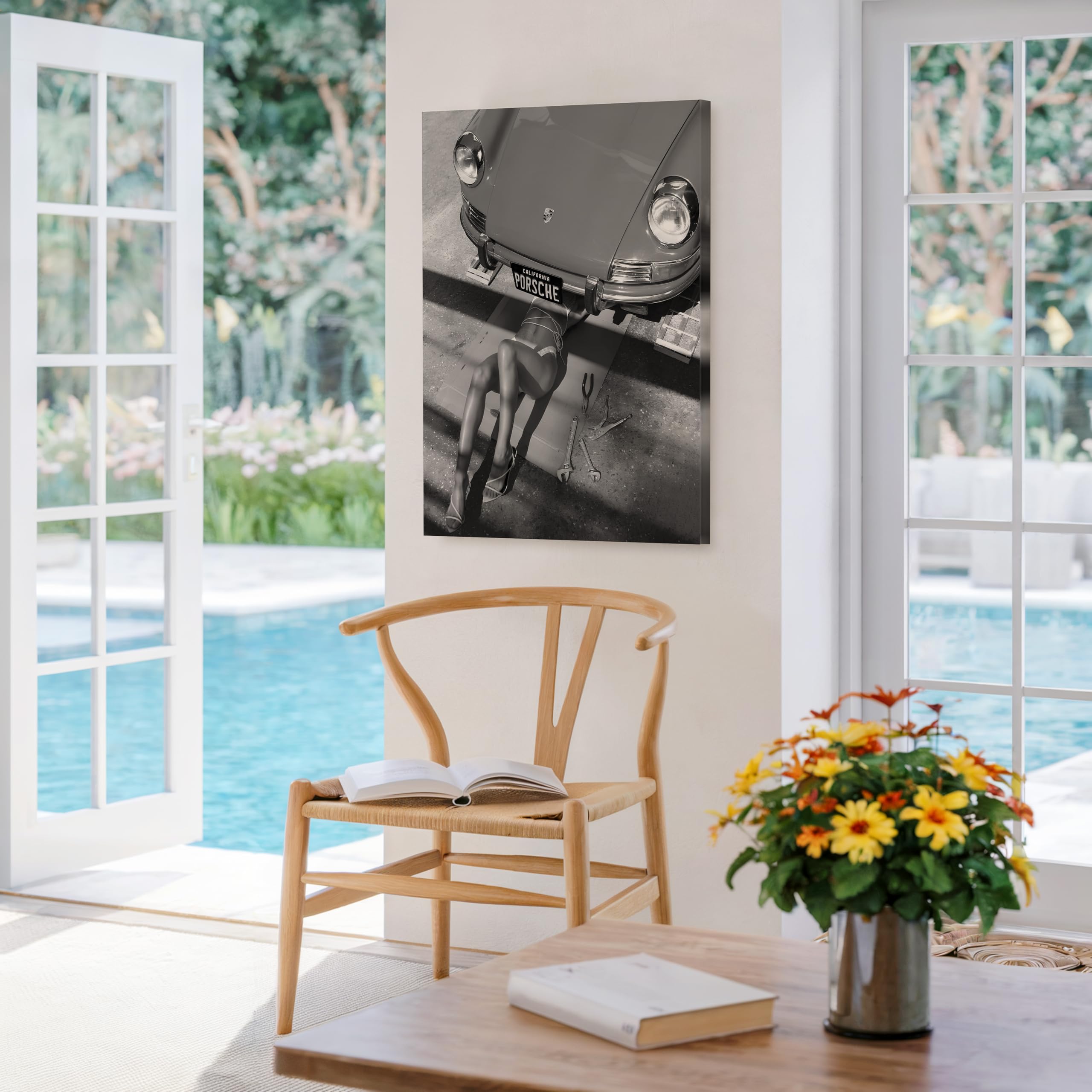 Monem Art Woman Classic Car Canvas - Sexy Mechanic Print - Girly Car Enthusiast Art - Black and White Photography - Great Garage or Bedroom Decor - Available in 8x10 to 30x40 - Image 5