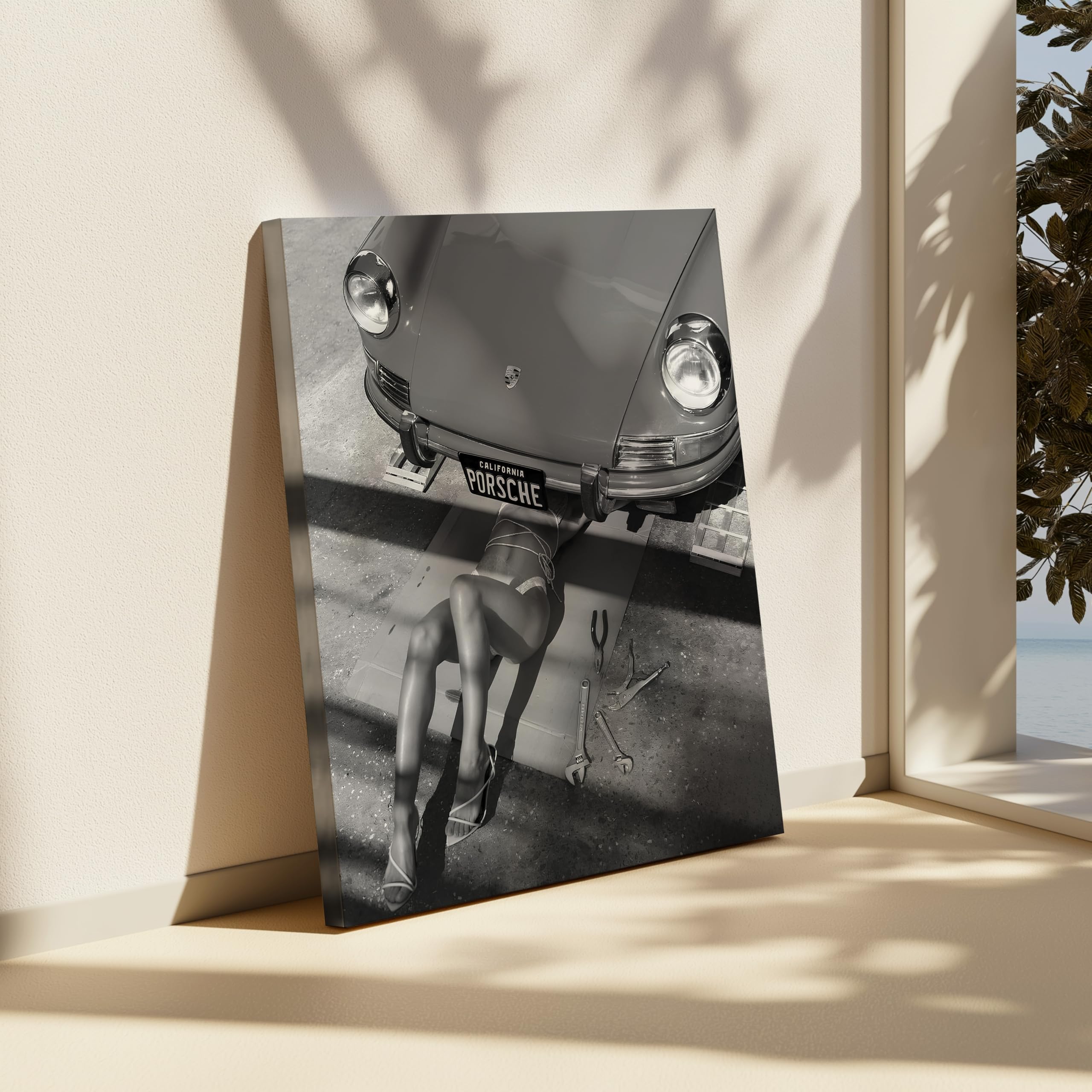 Monem Art Woman Classic Car Canvas - Sexy Mechanic Print - Girly Car Enthusiast Art - Black and White Photography - Great Garage or Bedroom Decor - Available in 8x10 to 30x40 - Image 6