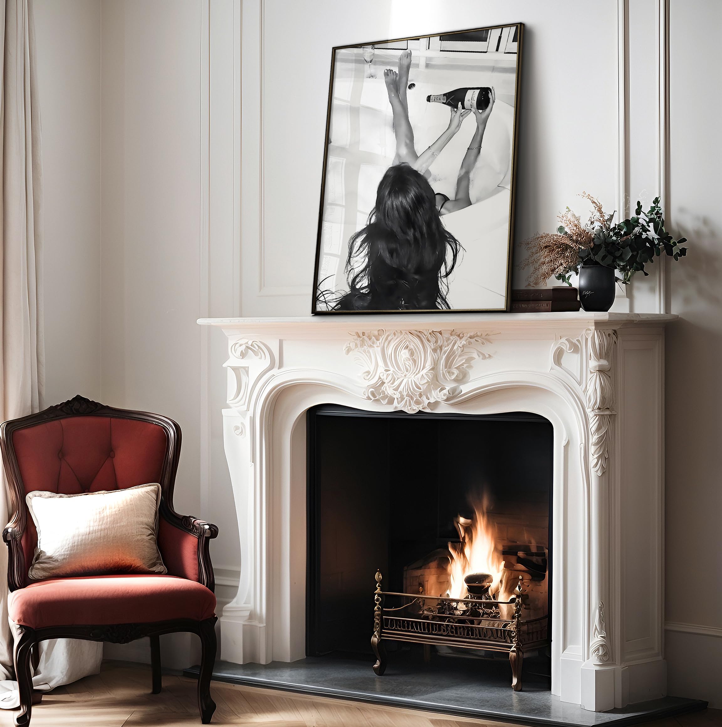 Monem Art Woman In Bathtub Poster - Pouring Champagne Print - Alcohol & Funky Art - Black and White Design - Photography Print - Chic Girl's Bedroom or Bathroom Wall Decor - 8x10 UNFRAMED Wall Art - Image 4