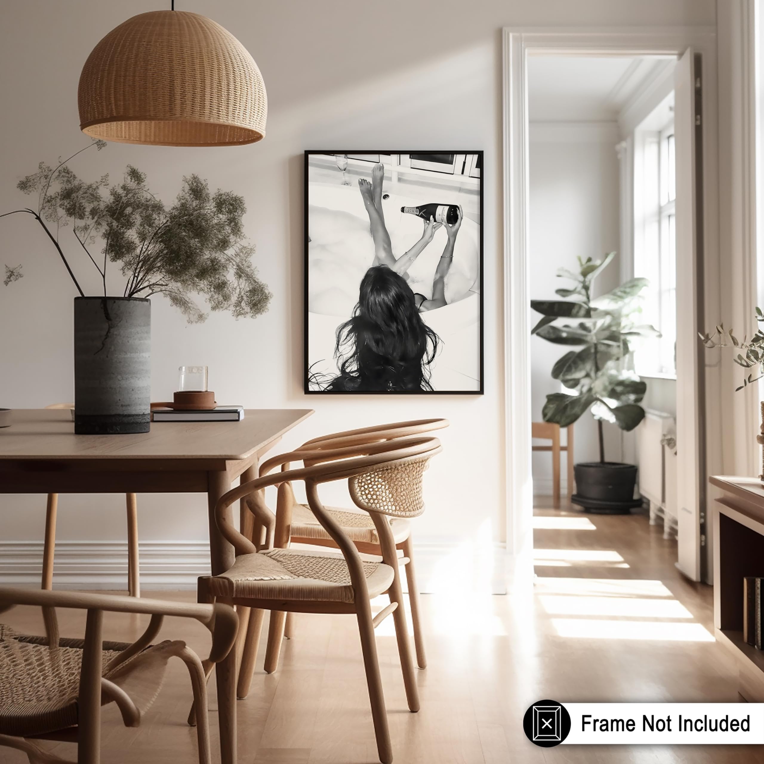Monem Art Woman In Bathtub Poster - Pouring Champagne Print - Alcohol & Funky Art - Black and White Design - Photography Print - Chic Girl's Bedroom or Bathroom Wall Decor - 8x10 UNFRAMED Wall Art - Image 5