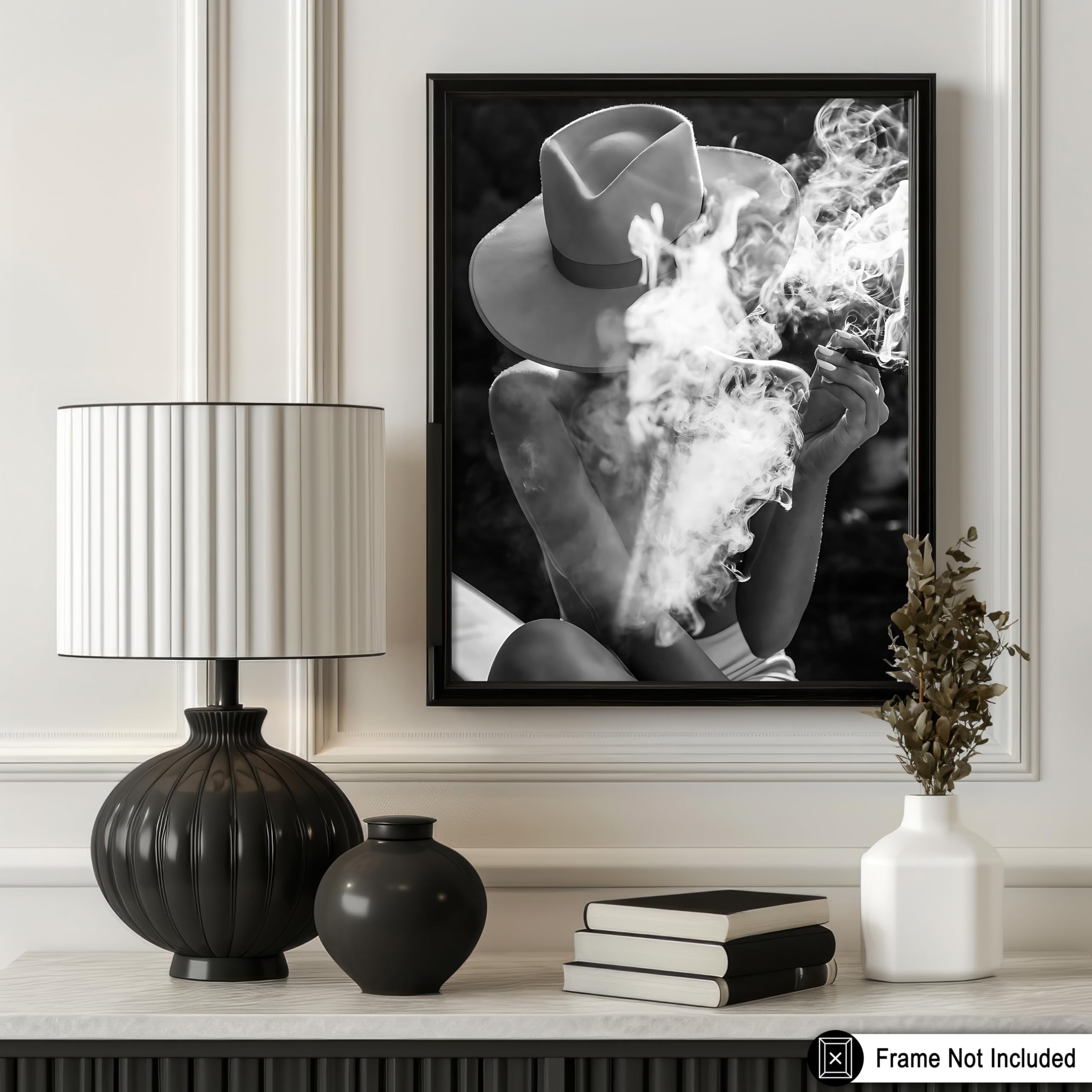 Monem Art Woman in Hat - Smoking Cigarette Print - Cigar Art - Bar Cart - Black and White Photography - Girly Bedroom or Living Room Wall Decor - 8x10 UNFRAMED - Image 3