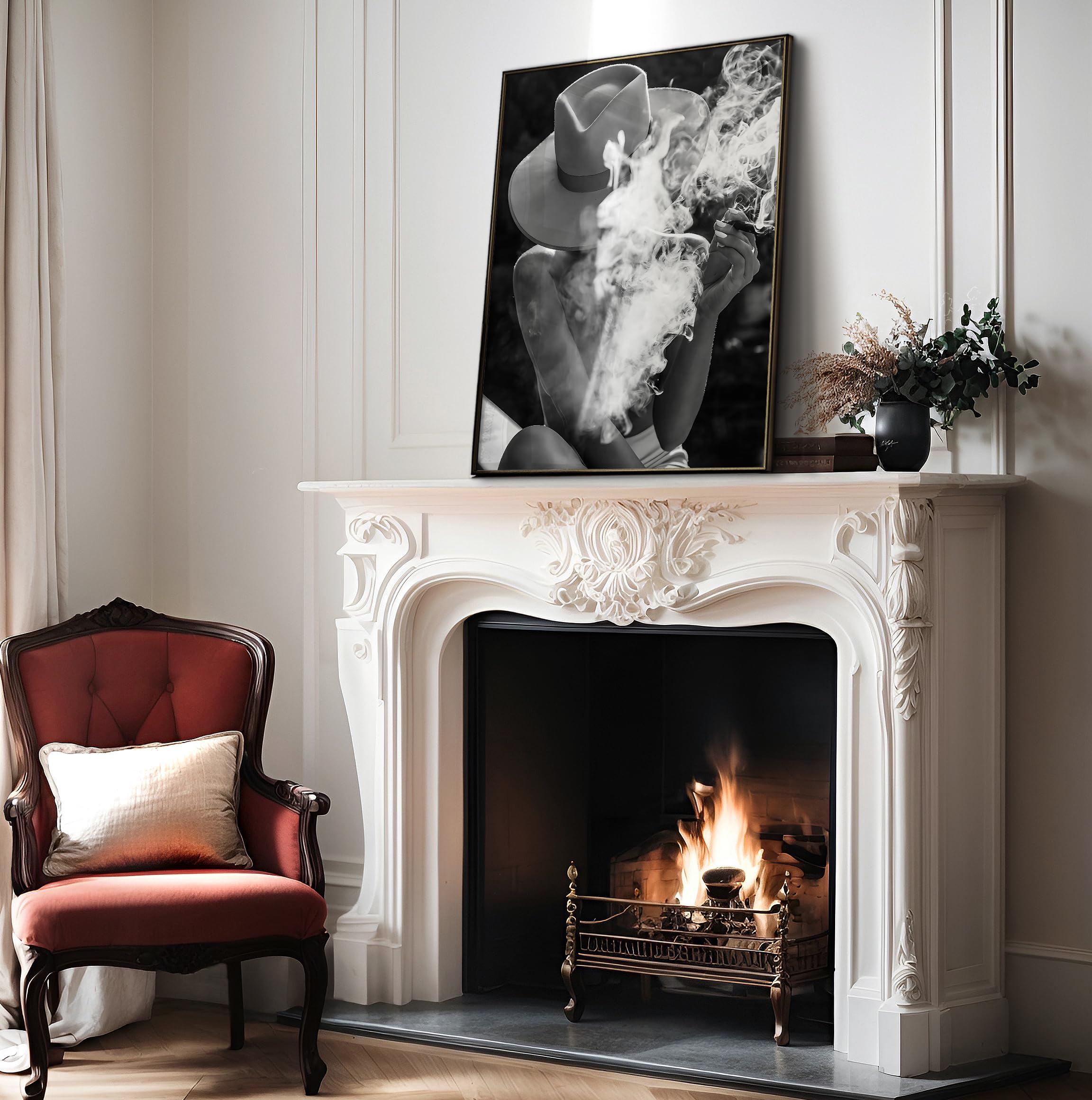 Monem Art Woman in Hat - Smoking Cigarette Print - Cigar Art - Bar Cart - Black and White Photography - Girly Bedroom or Living Room Wall Decor - 8x10 UNFRAMED - Image 4