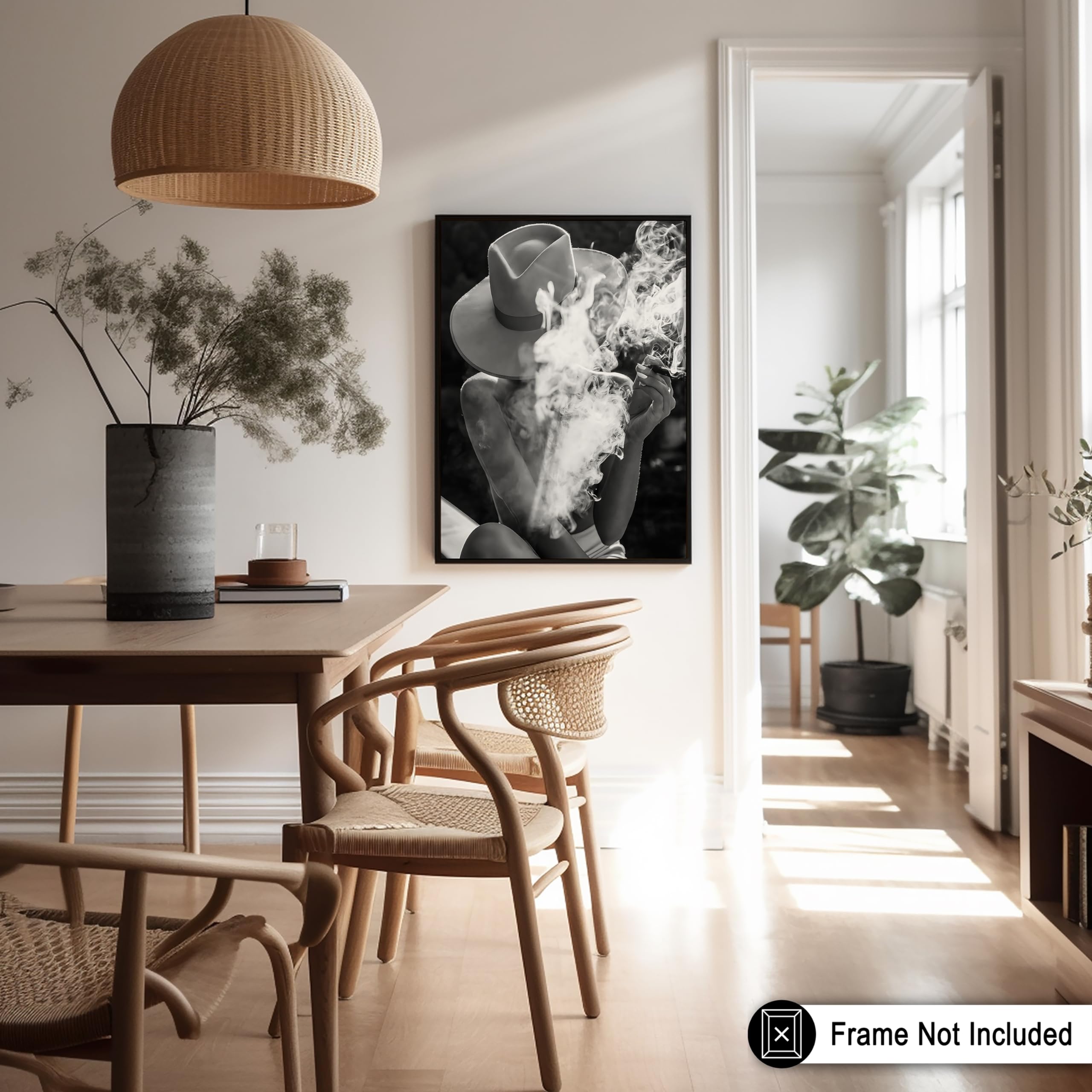 Monem Art Woman in Hat - Smoking Cigarette Print - Cigar Art - Bar Cart - Black and White Photography - Girly Bedroom or Living Room Wall Decor - 8x10 UNFRAMED - Image 5