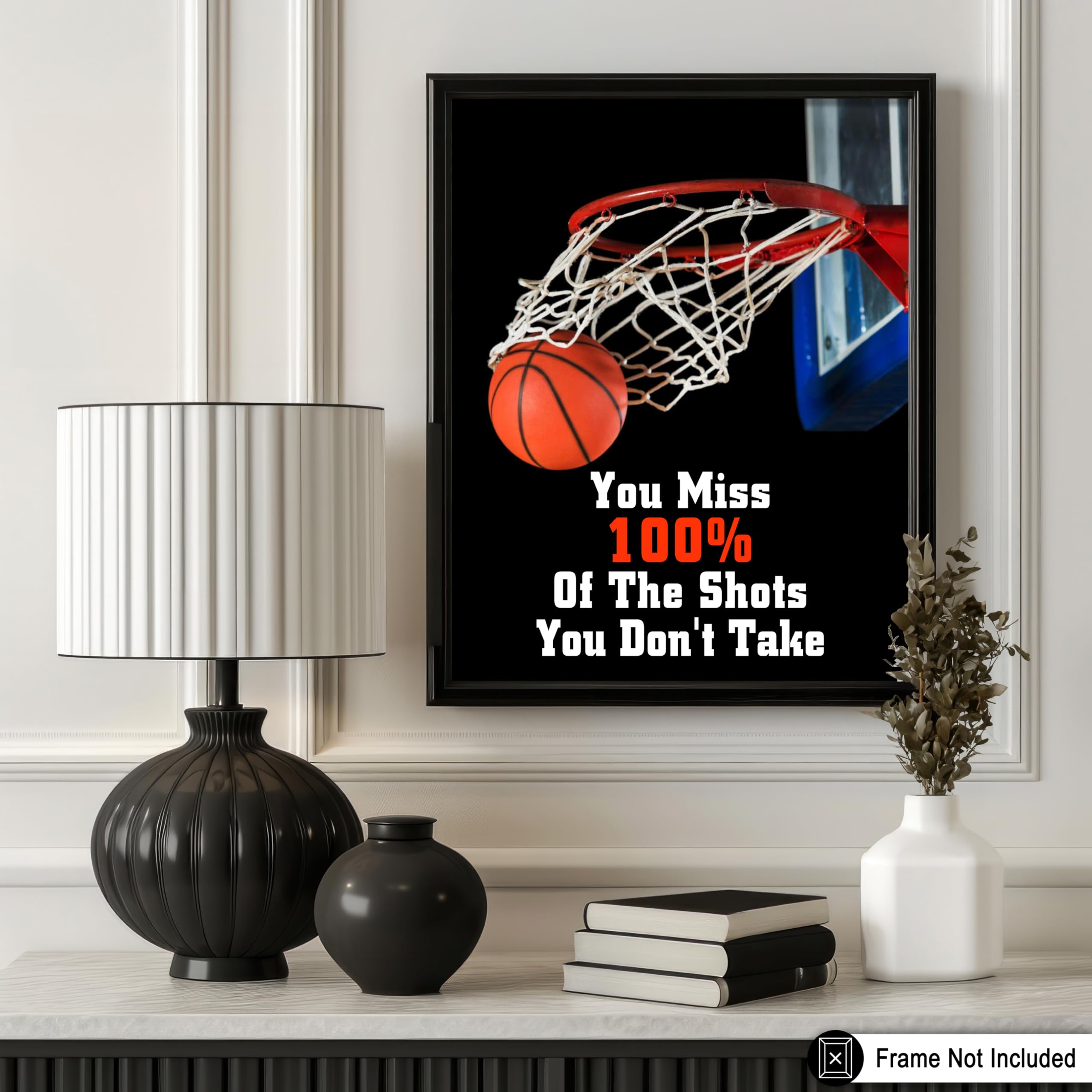 Monem Art You Miss 100% Of The Shots You Don't Take Print - Sports Poster - Basketball Art - Positive Quote Wall Design - Basketball Hoop & Ball Art - Great Gym Decor - 8x10 UNFRAMED Wall Art - Image 3