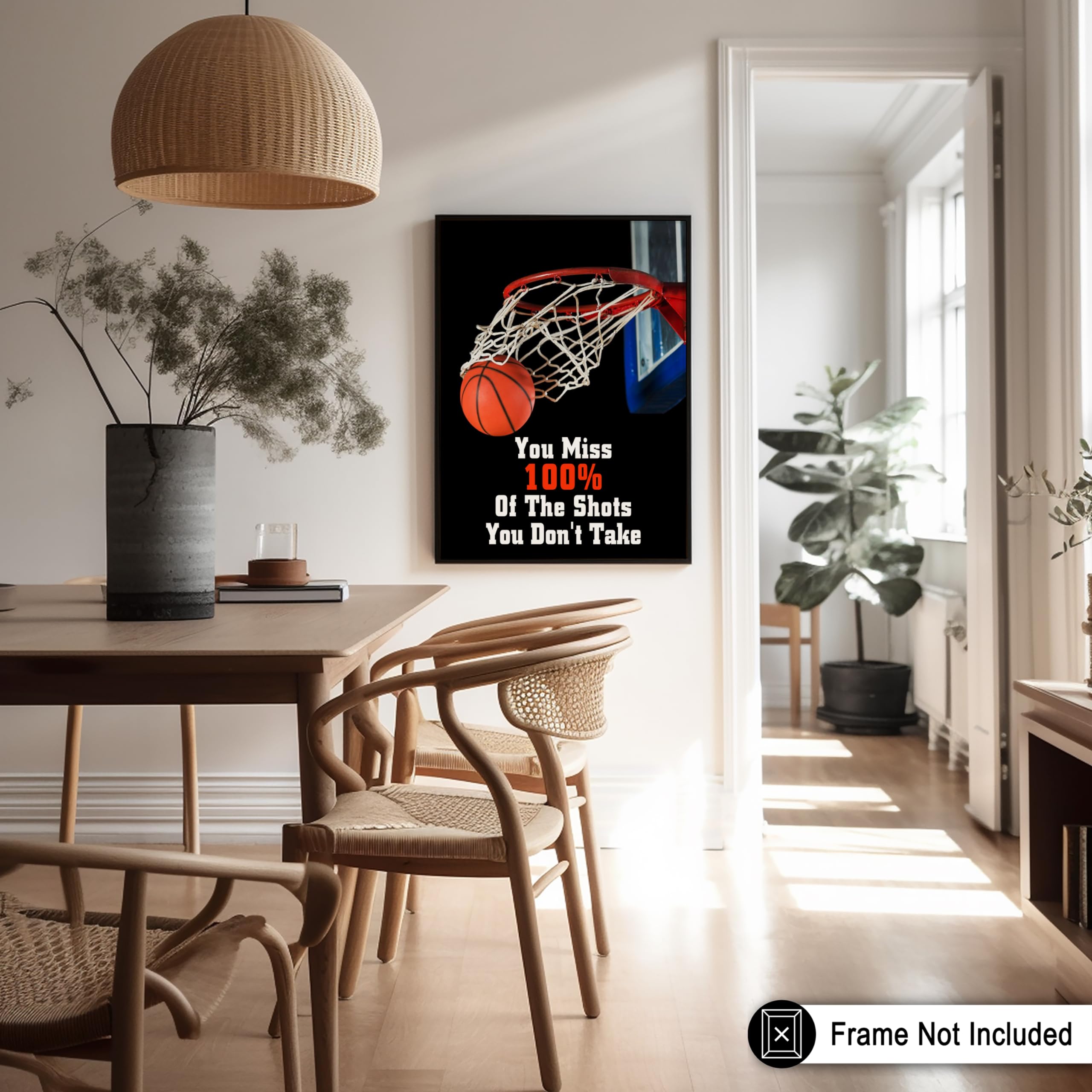 Monem Art You Miss 100% Of The Shots You Don't Take Print - Sports Poster - Basketball Art - Positive Quote Wall Design - Basketball Hoop & Ball Art - Great Gym Decor - 8x10 UNFRAMED Wall Art - Image 5